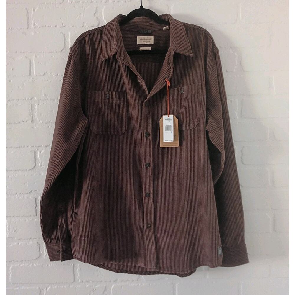 NWT Weatherproof Vintage Corduroy Button-Up Shirt Chocolate Brown Men's Sz L